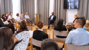 Meeting at the Kigali Genocide Memorial Freddy Mutanguha addresses students from Wharton School of Business at the University of Pennsylvania