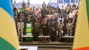 Senegalese and Rwandan dignitaries are joined by survivors who owe their lives to Captain Mbaye Diagne to mark the second Mbaye Diagne Day at the Kigali Genocide Memorial, 31 May 2023