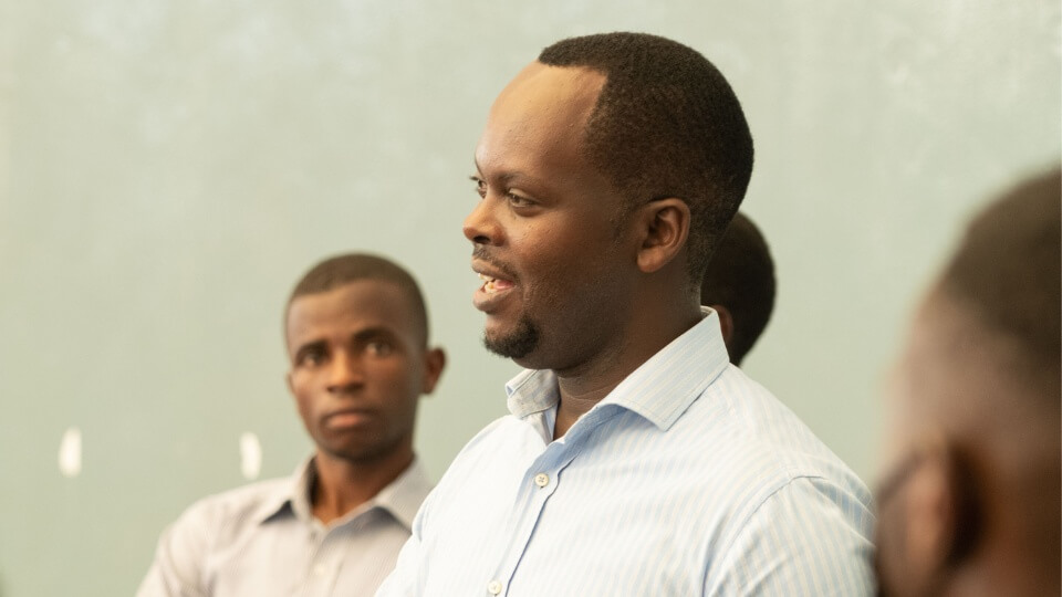 Aegis Trust's Education Manager Appolon Gahongayire leads a workshop at the Kigali Genocide Memorial