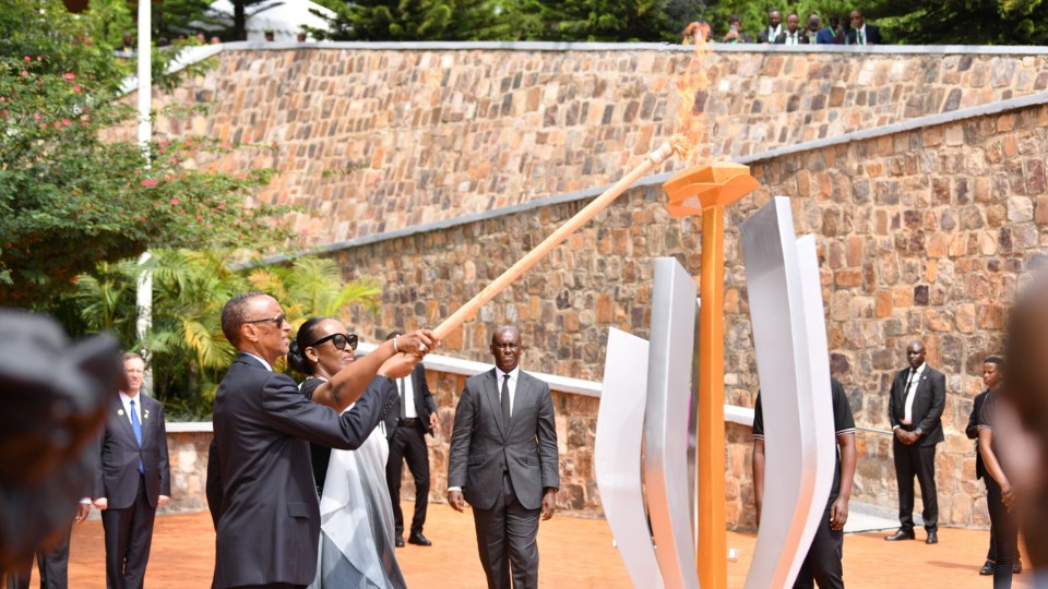 7th April 2024 - The President and First Lady of Rwanda mark the start of Kwibuka 30 by lighting the flame of remembrance which will burn at the Kigali Genocide Memorial for the next 100 days.