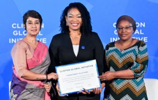 24 Sept 2025 - Alice Wairimu Nderitu (left) sharing the Aegis Trust's Clinton Global Initiative 2025 commitment to open the Isōko Centre for Humanity in 2028